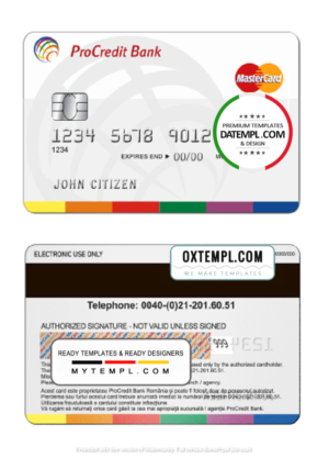 Romania ProCredit Bank mastercard credit card template in PSD format, fully editable
