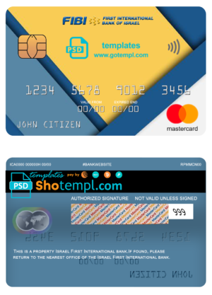 Israel First International bank mastercard, fully editable template in PSD format