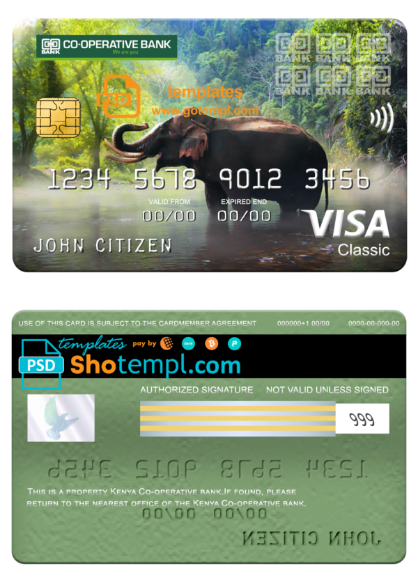 Kenya Co-operative bank of Kenya visa classic card, fully editable template in PSD format