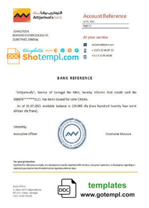 Senegal Attijariwafa bank reference letter template in Word and PDF format