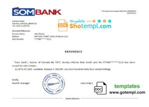 Somalia Sombank bank reference letter template in Word and PDF format