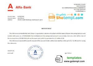 Russia Alfa Bank bank reference letter template in Word and PDF format