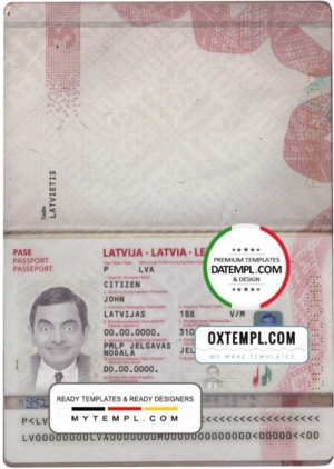 Latvia passport template in PSD format, fully editable (2015 - present)