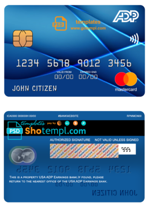 USA ADP Earnings bank mastercard fully editable template in PSD format