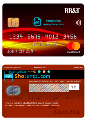 USA BB&T Corp. bank mastercard fully editable template in PSD format