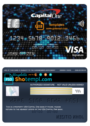 USA Capital One bank visa signature card fully editable template in PSD format