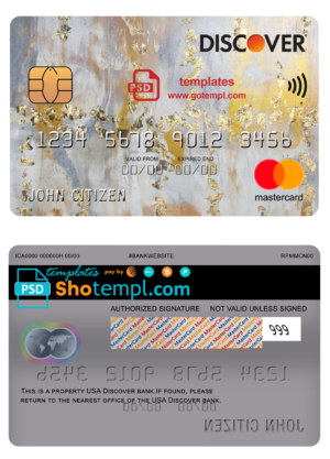 USA Discover bank mastercard fully editable template in PSD format