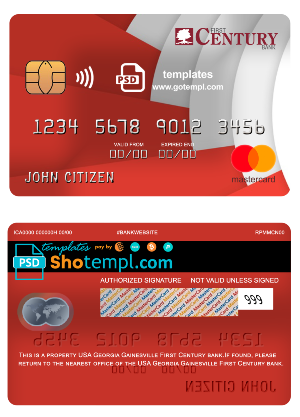 USA Georgia Gainesville First century bank mastercard fully editable template in PSD format