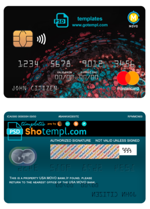 USA MOVO bank mastercard fully editable template in PSD format