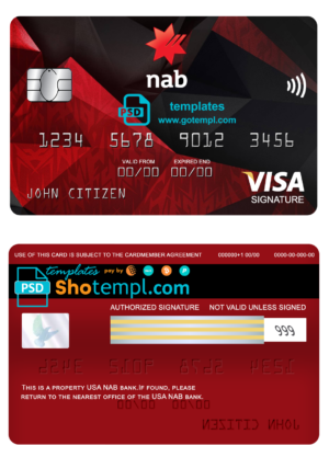 USA NAB bank visa signature card fully editable template in PSD format
