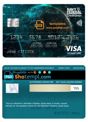 USA Navy Federal Union bank visa signature card fully editable template in PSD format
