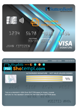 USA Ohio SUTTON bank visa signature card fully editable template in PSD format