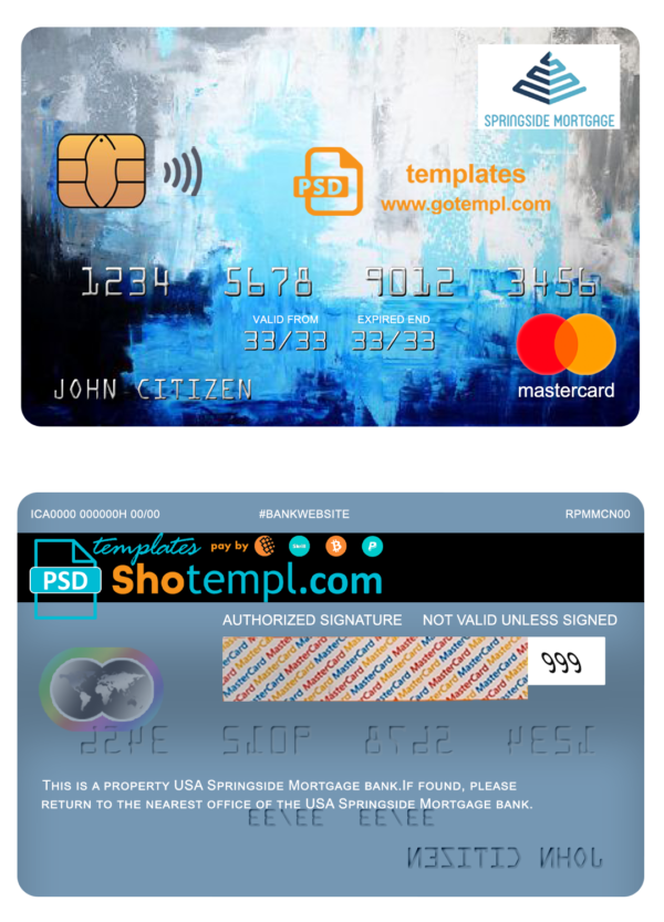 USA Springside Mortgage bank mastercard fully editable template in PSD format