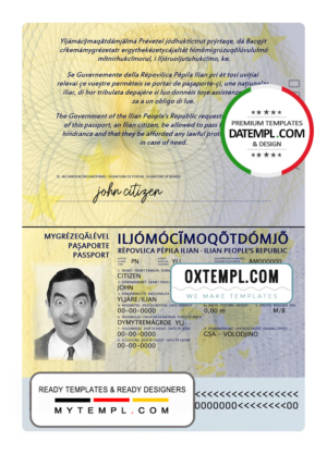 Ilia passport template in PSD format, with fonts