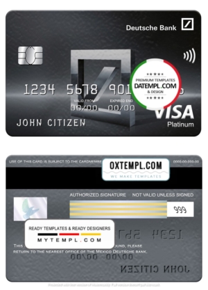 Mexico Deutsche bank visa platinum card, fully editable template in PSD format