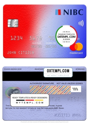 Netherlands NIBC bank mastercard, fully editable template in PSD format