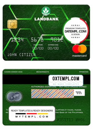 Philippines Land bank mastercard, fully editable template in PSD format