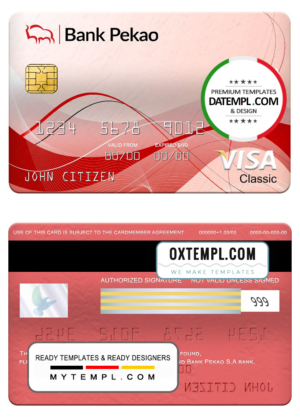 Poland bank Pekao S.A bank mastercard, fully editable template in PSD format