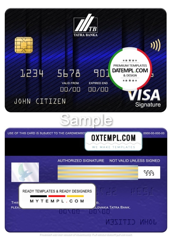 Slovakia Tatra Bank visa signature card, fully editable template in PSD format