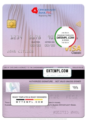 South Sudan Opportunity Bank visa classic card, fully editable template in PSD format