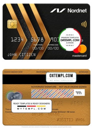 Sweden Nordnet AB bank mastercard, fully editable template in PSD format