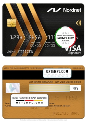 Sweden Nordnet AB bank visa signature card, fully editable template in PSD format
