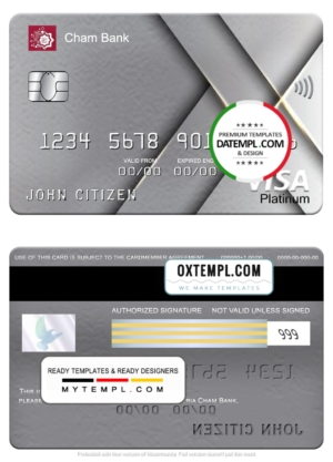 Syria Cham Bank visa platinum card, fully editable template in PSD format