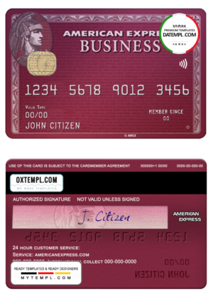 USA BB&T Corp. bank AMEX business plum card template in PSD format, fully editable