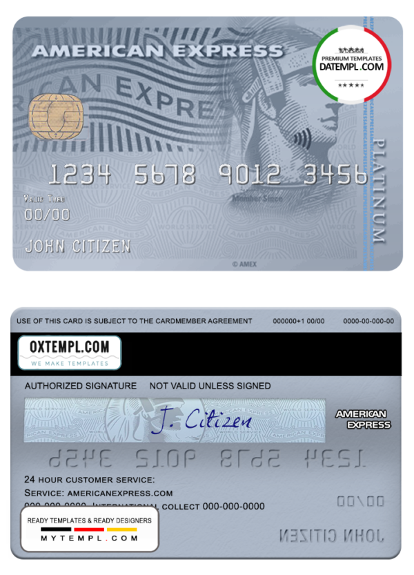 USA Bank of the West bank AMEX platinum card template in PSD format, fully editable