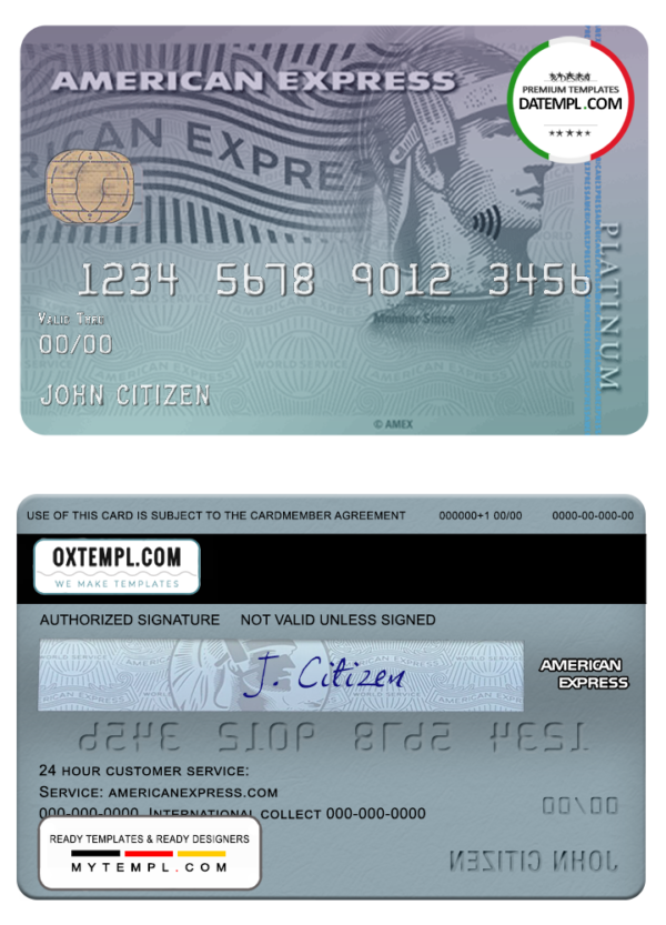 USA Discover bank AMEX platinum card template in PSD format, fully editable