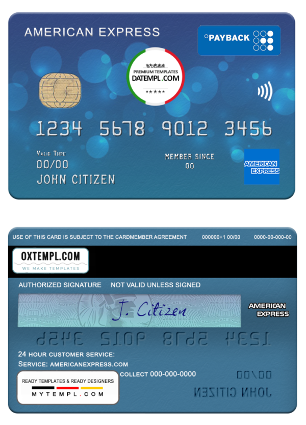 USA First Bank of Wiki AMEX payback card template in PSD format, fully editable
