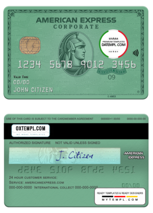 USA Heritage bank AMEX green card template in PSD format, fully editable