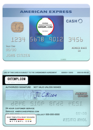 USA California BlueVine bank Blue Cash Everyday® card from Amex template in PSD format, fully editable