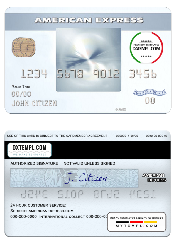 USA New York CFSB bank AMEX everyday® credit card template in PSD format, fully editable