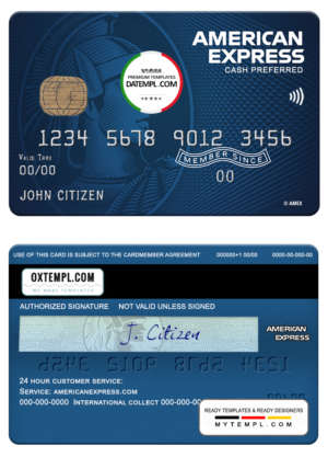 USA North Carolina BB&T Corp. bank AMEX blue cash preferred card template in PSD format, fully editable