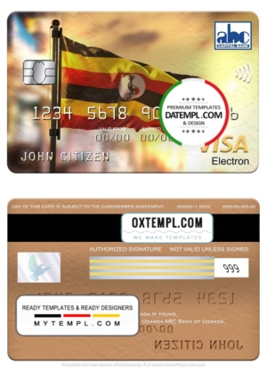 Uganda ABC Bank visa electron card, fully editable template in PSD format
