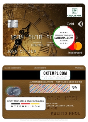 Ukraine Oshadbank mastercard gold, fully editable template in PSD format