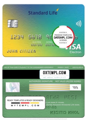 United Kingdom Standard Life bank visa electron card, fully editable template in PSD format