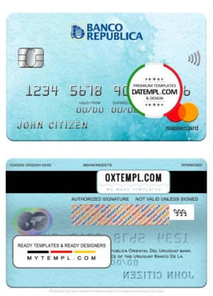 Uruguay Banco De La Republica Oriental Del Uruguay bank mastercard, fully editable template in PSD format