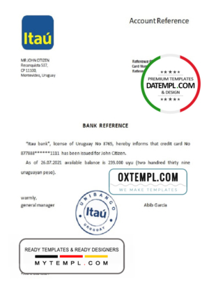 Uruguay Itau bank reference letter template in Word and PDF format
