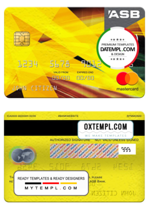 New Zealand ASB bank mastercard, fully editable template in PSD format