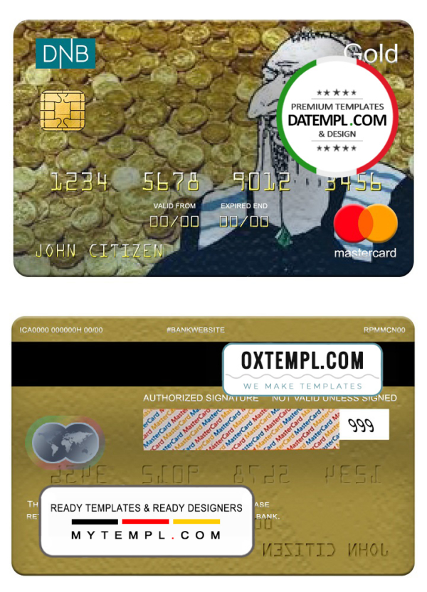 Norway DNB bank mastercard gold, fully editable template in PSD format