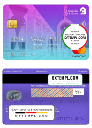 Oman bank Nizwa mastercard, fully editable template in PSD format