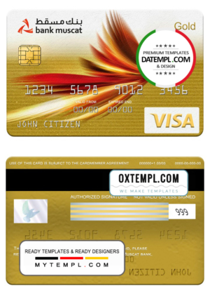 Oman Bank Muscat visa gold card, fully editable template in PSD format