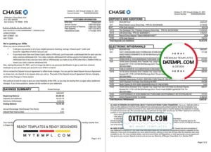 USA JP Morgan Chase bank statement template in .xls and .pdf file format, 2 pages