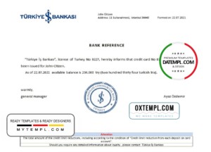 Turkey Is Bankasi bank reference letter template in Word and PDF format