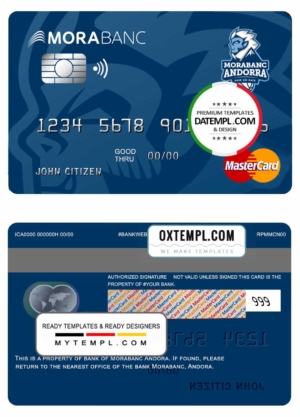 Andorra Morabank mastercard template in PSD format, fully editable