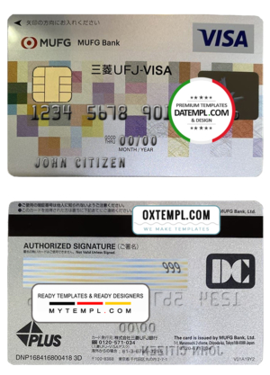 Japan MUFG bank visa card, fully editable template in PSD format