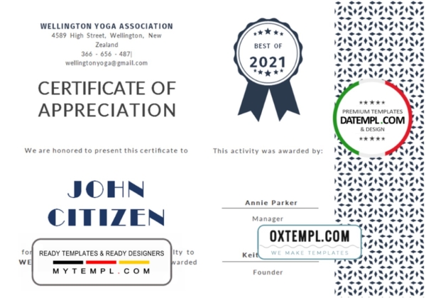 USA Customer Appreciation Certificate template in Word and PDF format, version 2