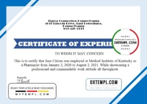 USA Job Experience certificate template in Word and PDF format, version 2
